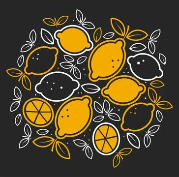 Fresh neon lemon fruit. Collection of lemone vector icons isolated on white.. Stock Illustration