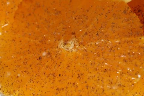Fresh nice orange slice with cinnamon powder Foto stock