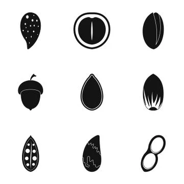 Fresh nuts icon set, simple style Stock Illustration