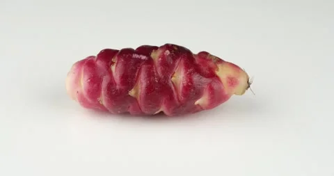 Fresh oca tuber on white closeup panning shot Stock Footage 164384121