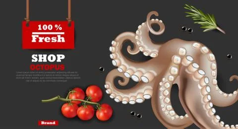 Fresh octopus banner Vector realistic. 3d detailed illustrations Stock Illustration