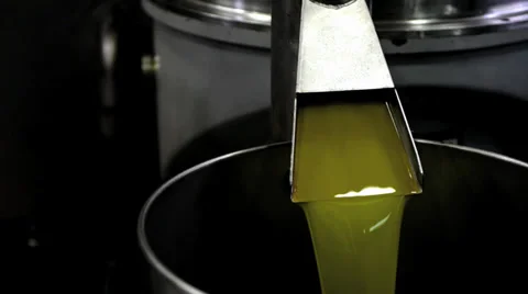 Fresh oil flowing in the bin after processing at the mill Stock Footage 32882243