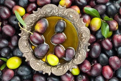 Fresh olives background. Stock Photos