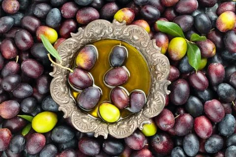 Fresh olives background. Stock Photos