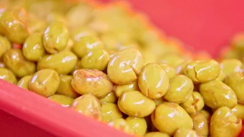 Fresh Olives at a Market Stall Stock Footage 100591453
