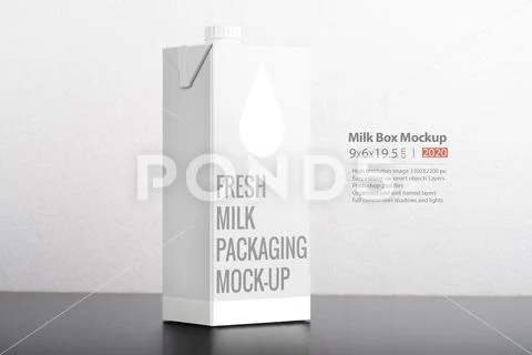 Fresh one liter milk package on table mock-up series PSD Template