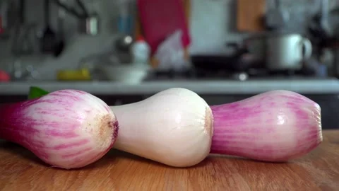 Fresh onion lies on the table 스톡 동영상 132104633