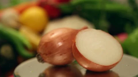 Fresh Onion Rotating in Vegetable Collection Stock Footage 343742383