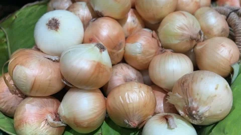 Fresh onions close-up in basket Stock Footage 314098152