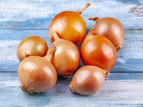 Fresh onions on the table Stock Photos