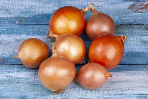 Fresh onions on the table Stock Photos