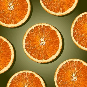 Fresh orange cut pattern on green background Stock Illustration
