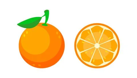 Fresh Orange Fruit with Green Leaf and Orange Slice Showing the Pulp Stock-Illustration