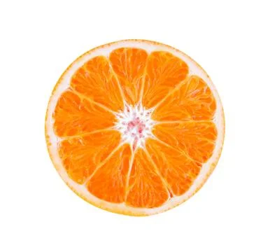 Fresh orange fruit slice isolated on white background Stock Photos
