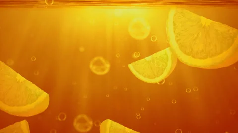 Fresh orange juice background with slice of orange animated. Stock Footage 38044599