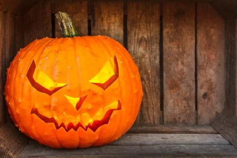 Fresh orange pumpkin inside an old wooden crate Stock Illustration