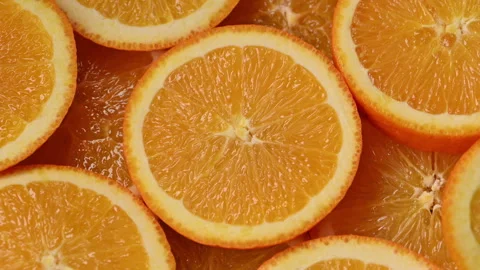 Fresh orange slices pattern with juicy citrus texture Video stock 330469493