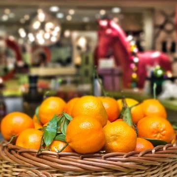 Fresh oranges in the basket Stock Photos
