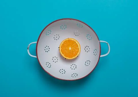 Fresh oranges on the blue background 写真素材