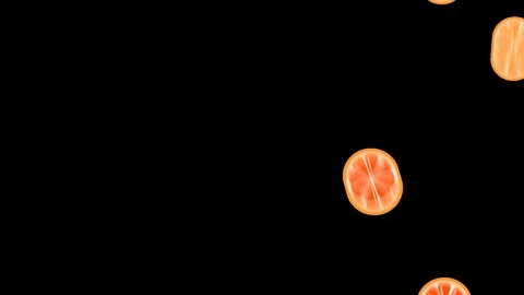 Fresh oranges fly on the background. 2d illustrated animation Stock-Footage 122239132