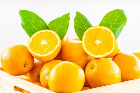 Fresh oranges fruit on table Stock Photos