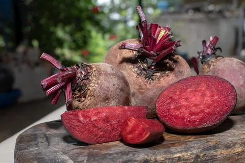 Fresh organic beet, beetroot. Red beets or beetroots on wooden background Stock Photos