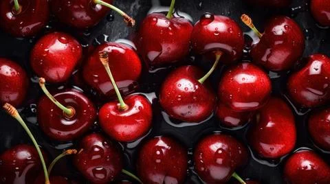 Fresh Organic Cherry Fruit Horizontal Background. Stock Photos