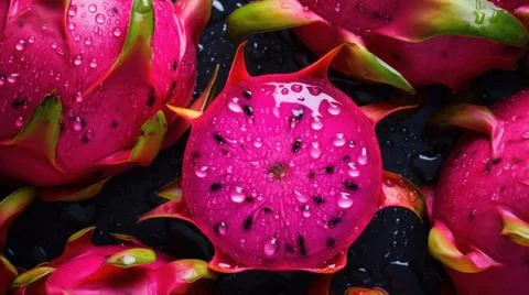 Fresh Organic Dragon Fruit Horizontal Background. Stock Illustration
