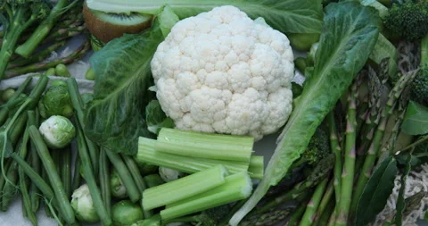Fresh organic spring vegetables. Top view, rotation, 4k video  Stock Footage 171786813