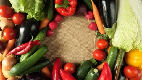 Fresh organic vegetable frame with copy space Stock Footage 335559955