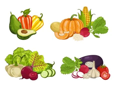 Fresh organic vegetable isolated composition set Stock Illustration