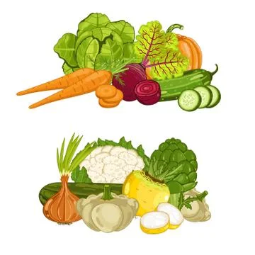 Fresh organic vegetable isolated composition set Stock Illustration