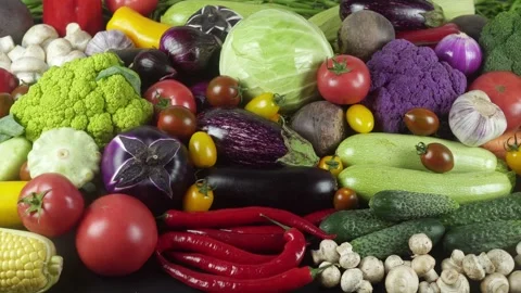 Fresh Organic Vegetables Close-Up on Dark Background. Stock Footage 340609839