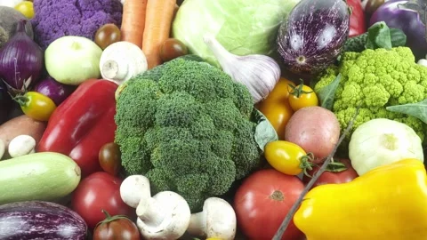 Fresh Organic Vegetables Pan Camera View Close Up On Dark Background. Видео 340609366