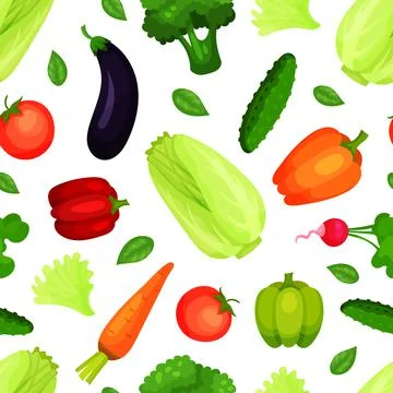 Fresh organic vegetables seamless pattern. Healthy farm products endless Stock Illustration