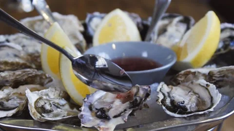 Fresh oysters. Stock Footage 134236726