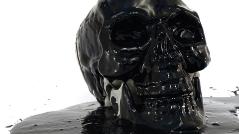 Fresh paint dripping over a human skull with colors pouring and white background Stock Footage 116690868