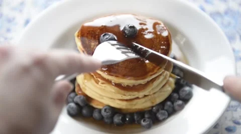 Fresh pancakes with maple syrup Stock Footage 46968462