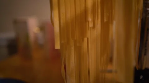 Fresh Pasta Drying On Rack Stock Footage 97276875