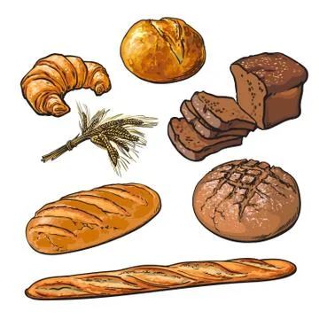 Fresh pastries, crisp bread isolated Stock Illustration