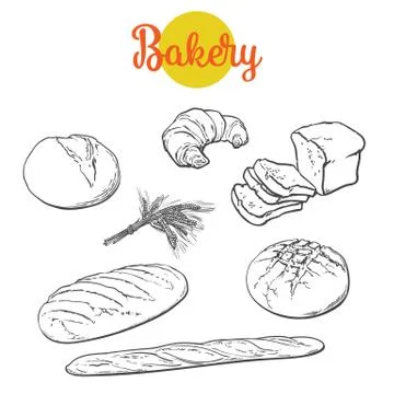 Fresh pastries, crisp bread isolated Stock Illustration