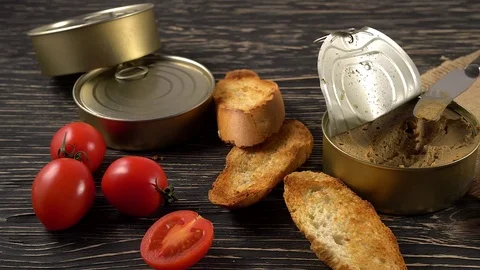 Fresh pate with bread on wooden table Stock-Footage 74720242