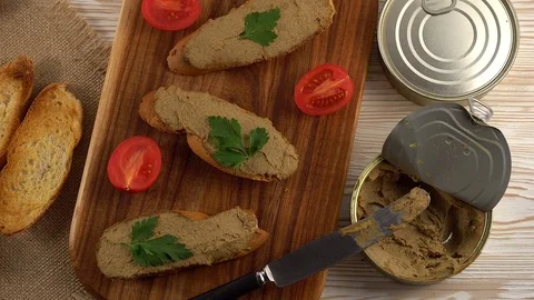 Fresh pate with bread on wooden table Видео 74720886