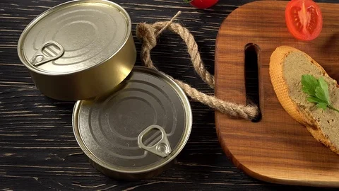 Fresh pate with bread on wooden table Video stock 74751281
