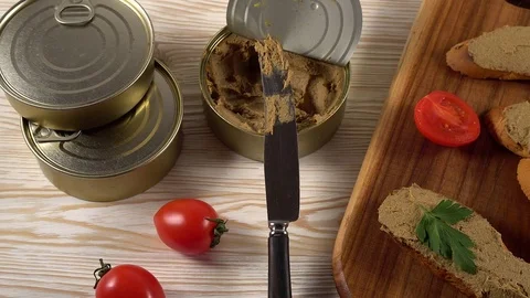 Fresh pate with bread on wooden table Stock-Footage 74769240