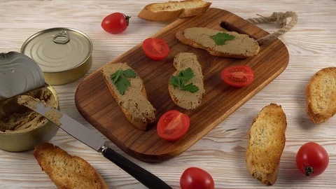 Fresh pate with bread on wooden table 動画素材 74769841