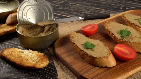 Fresh pate with bread on wooden table Видео 74806001