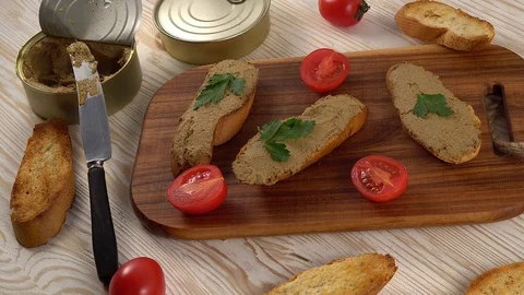 Fresh pate with bread on wooden table Видео 74806567