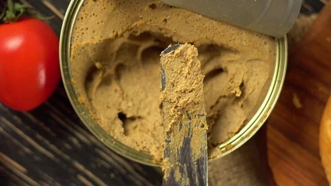 Fresh pate with bread on wooden table Stock Footage 74917735