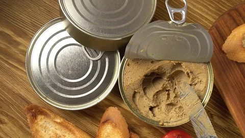 Fresh pate with bread on wooden table Stock Footage 74968697